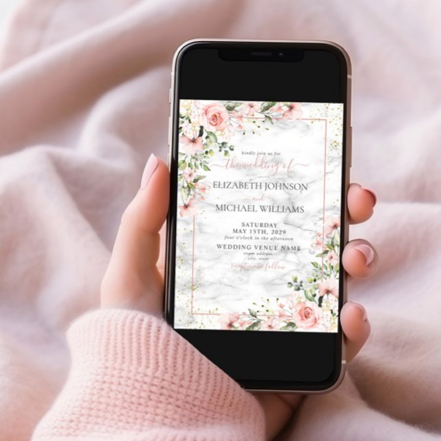 Blush Gold Greenery Dusty Pink Floral Wedding Invitation (Creator Uploaded)