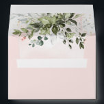 Blush Gold Greenery Succulent Dusty Blue Wedding Envelope<br><div class="desc">INSIDE -- Design features light or blush pink watercolor splashes with printed gold simulated flecks. Design also features blush pink rose floral elements within a greenery bouquet or wreath. The wreath contains a succulent, eucalyptus and other greenery elements in shades of dark emerald green, sage green, dusty blue and more...</div>