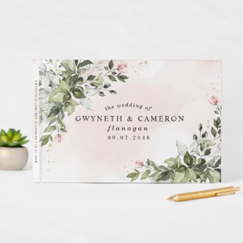 Blush Gold Greenery Succulent Dusty Blue Wedding Guest Book by RusticWeddings at Zazzle