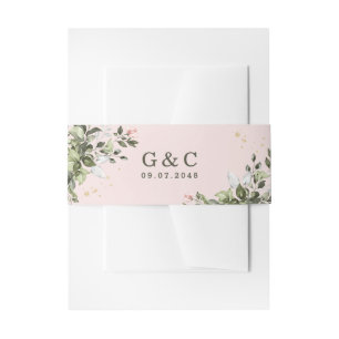 Blush Gold Greenery Succulent Dusty Blue Wedding Invitation Belly Band