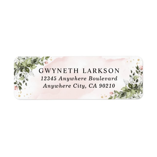 Blush Gold Greenery Succulent Dusty Blue Wedding Label (Front)