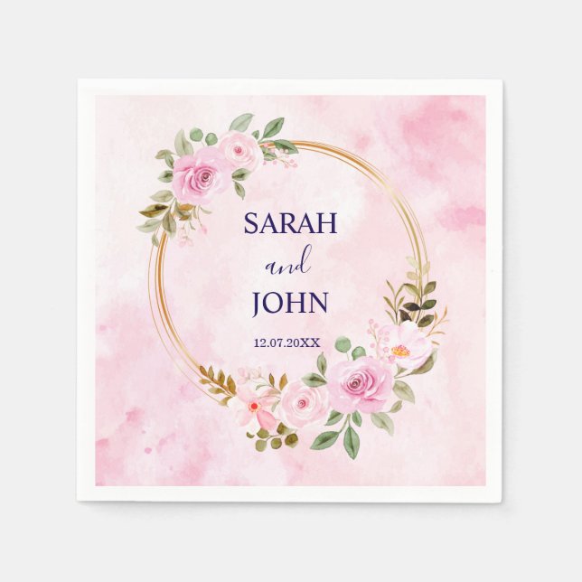 Blush Gold Greenery Succulent Dusty Blue Wedding N Napkins (Front)