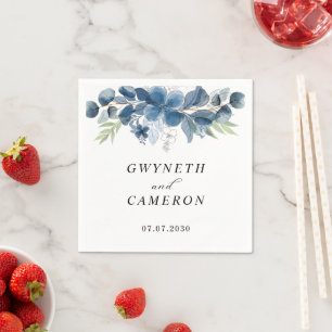 Blush Gold Greenery Succulent Dusty Blue Wedding  Napkins