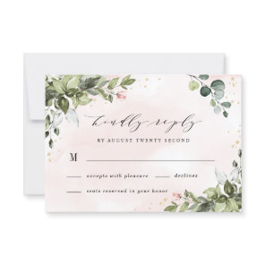 Blush Gold Greenery Succulent Dusty Blue Wedding RSVP Card