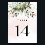 Blush Gold Greenery Succulent Dusty Blue Wedding Table Number<br><div class="desc">Design features light or blush pink watercolor splashes with printed gold simulated flecks. Design also features blush pink rose floral elements within a greenery bouquet or wreath. The wreath contains a succulent, eucalyptus and other greenery elements in shades of dark emerald green, sage green, dusty blue and more to fit...</div>