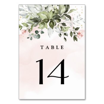 Blush Gold Greenery Succulent Dusty Blue Wedding Table Number by RusticWeddings at Zazzle