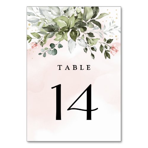 Blush Gold Greenery Succulent Dusty Blue Wedding Table Number