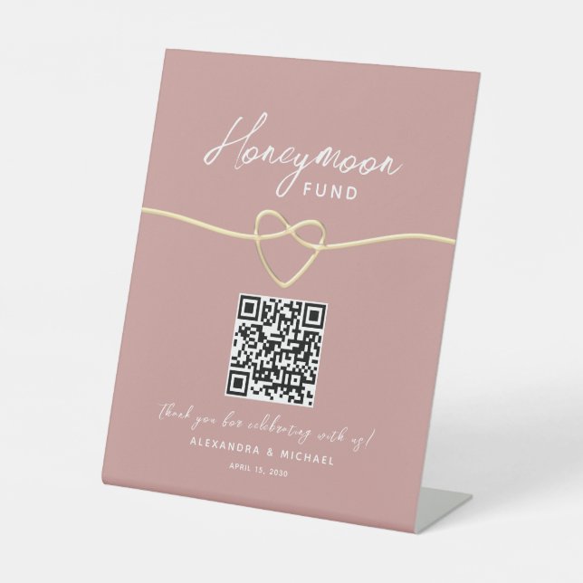Blush Gold Honeymoon Fund QR Code Pedestal Sign (Front)