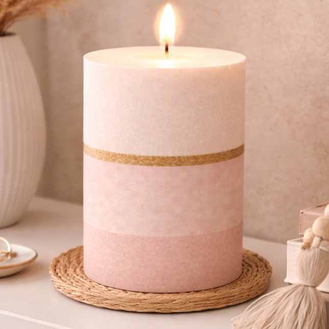 Blush Gold Horizon Pillar Candle (Soft blush wrap finished with a slim gold line for clean, layered shelf and tabletop styling.)