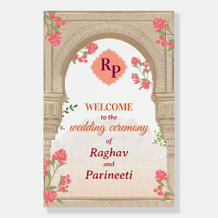 Blush Gold Indian Floral Wedding Welcome Sign