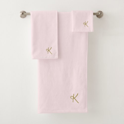 Blush Gold Initial Monogram Bath Towel Set