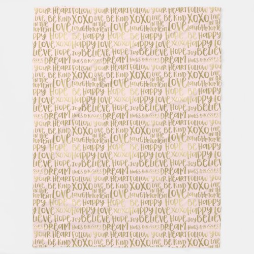 Blush Gold Inspirational Words Fleece Blanket