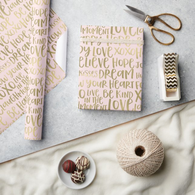 Blush Gold Inspirational Words Wrapping Paper (Crafts)