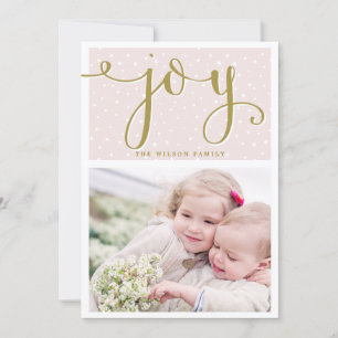 Blush & Gold Joy Script Holiday Photo Card