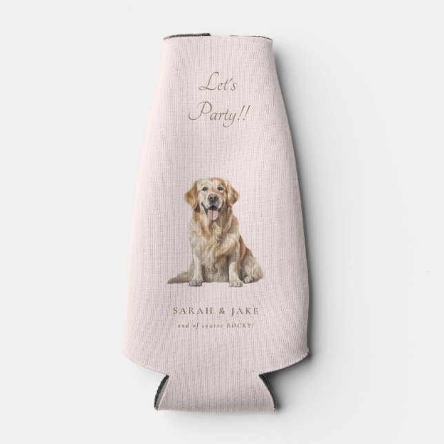 Blush & Gold Let's Party!! Custom Pet Wedding  Bottle Cooler (Front)