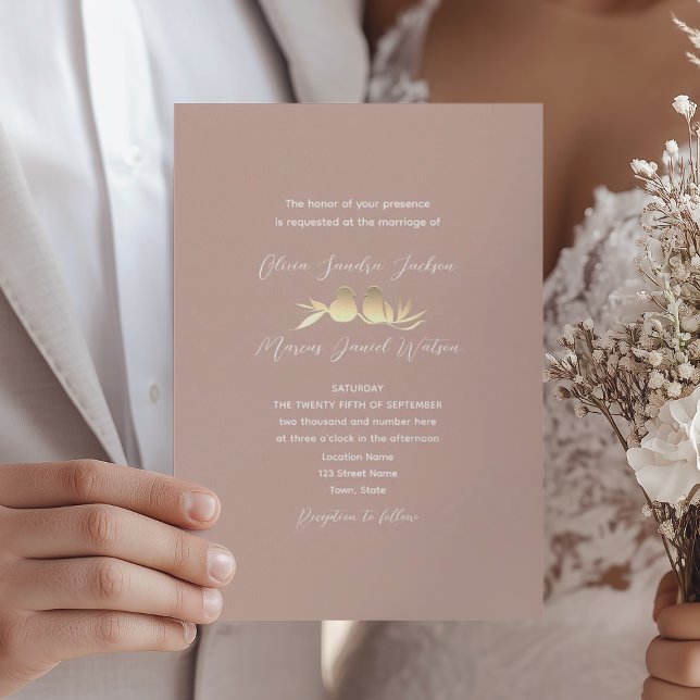Blush Gold Lovebirds Wedding Invitation (Creator Uploaded)
