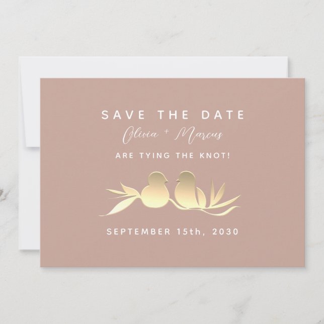 Blush Gold Lovebirds Wedding Save The Date (Front)