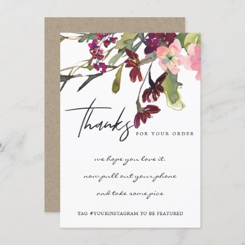 BLUSH GOLD MARSALA FLORAL CORPORATE BUSINESS LOGO THANK YOU CARD