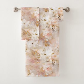 Blush, Gold, Mauve, Taupe Abstract Flowers