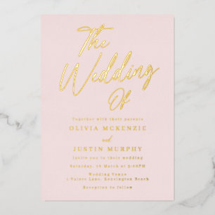 Blush & Gold Modern Wedding Golden Foil Invitation
