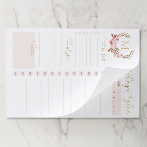 Blush  Gold Monogram Daily Planner To Do List   Paper Pad