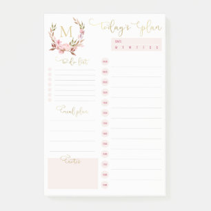 Blush & Gold Monogram Daily Planner To Do List Post-it Notes