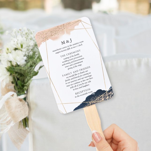 Blush, Gold & Navy Wedding Program Fan (Creator Uploaded)