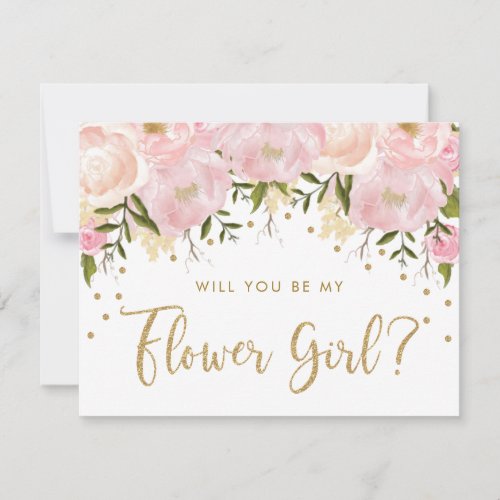 Blush Gold Pastel Floral Be My Flower Girl Invitation