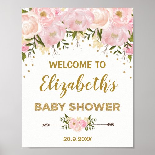 Blush Gold Peonies Chic Baby Shower Welcome Poster