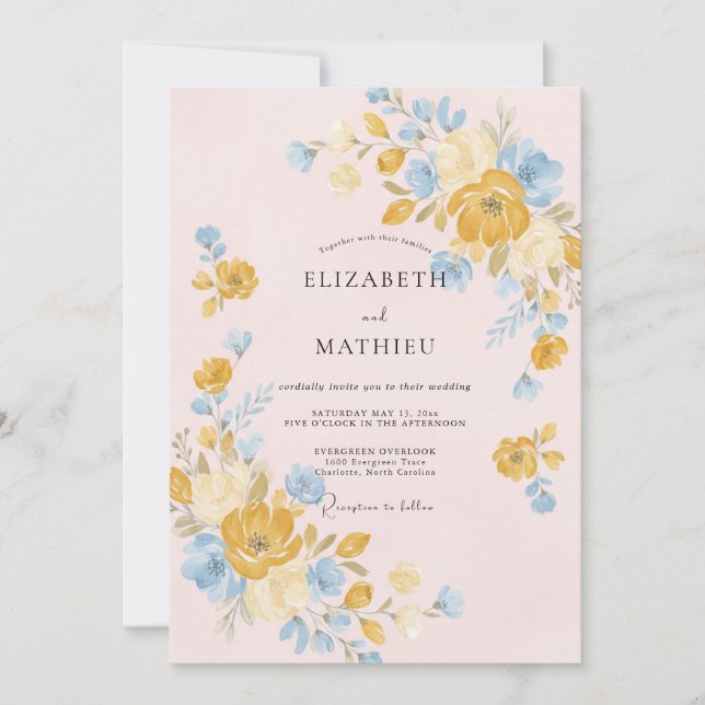 Blush Gold Peony Wedding Invitation (Front)