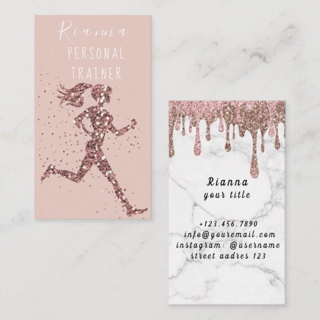 Blush & Gold Personal Trainer Social Media Busines Business Card (Front/Back)