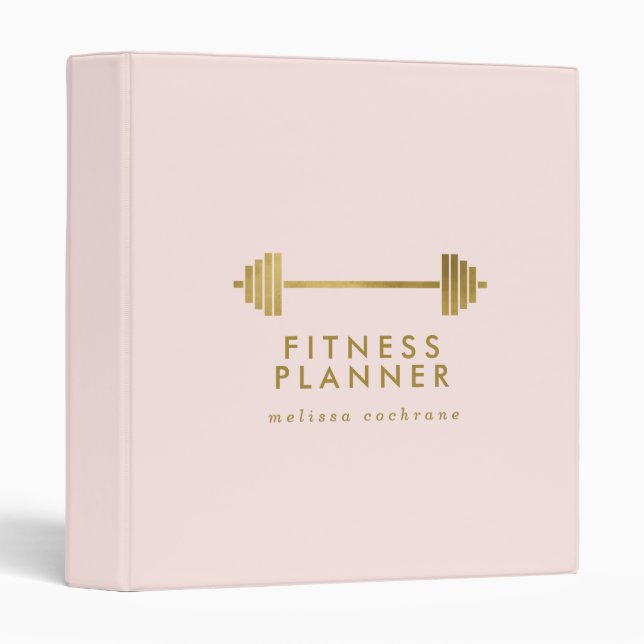 Blush & Gold Personalized Fitness Planner 3 Ring Binder (Front/Spine)