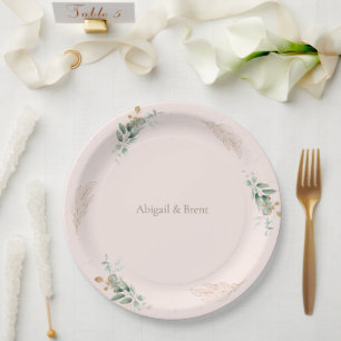 Blush & Gold Personalized Foliage Wedding Paper Plates