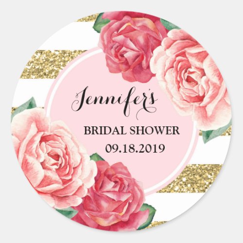 Blush Gold Pink Floral Bridal Shower Favor Tag