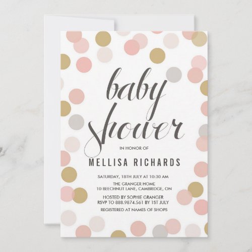Blush Gold Polka Dots Baby Girl Shower Invitation