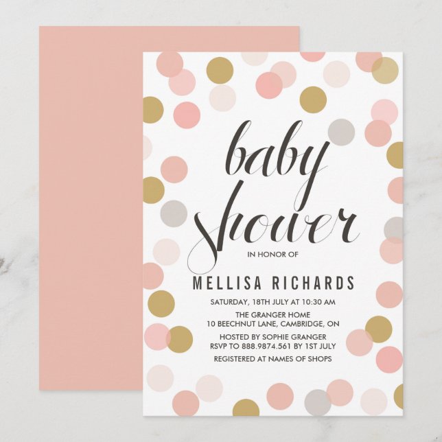 Blush & Gold Polka Dots Baby Shower Invitation (Front/Back)