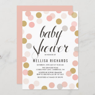 Blush & Gold Polka Dots Baby Shower Invitation