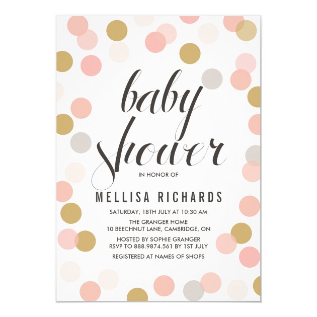 Blush & Gold Polka Dots Baby Shower Invitation