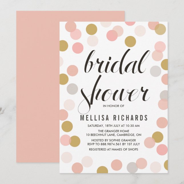 Blush & Gold Polka Dots Bridal Shower Invitation (Front/Back)