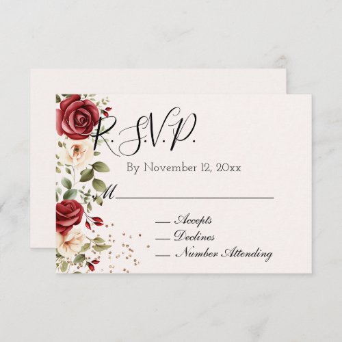 Blush Gold Red Cream Roses Wedding Enclosure Card