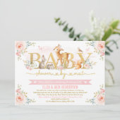 Blush Gold Roses Woodland Baby Shower By Mail Invitation (Standing Front)