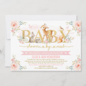 Blush Gold Roses Woodland Baby Shower By Mail Invitation (Front)