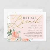 Blush & Gold Script Floral Bridal Brunch Invitation Postcard (Front/Back)