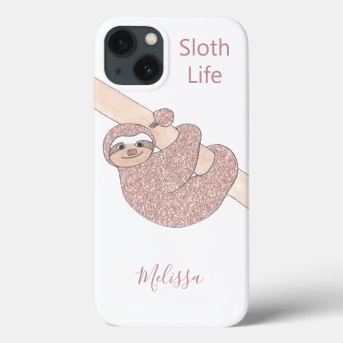 Blush Gold Sloth Life Personalized iPhone 13 Case
