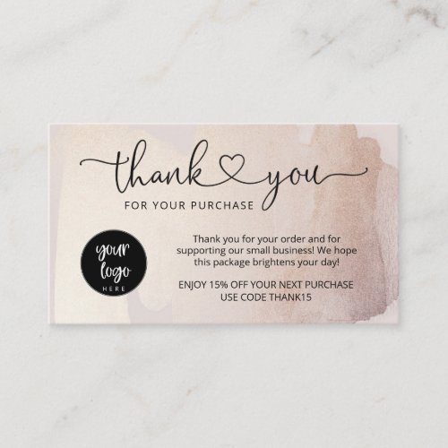 Blush Gold Small Business Thank You Order Insert