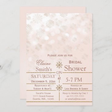 blush Gold snowflakes Winter Bridal shower Invite