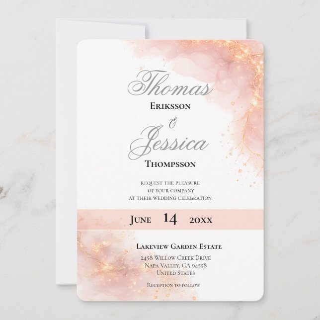 Blush Gold Sparkle Romantic Wedding Elegance Invitation (Front)
