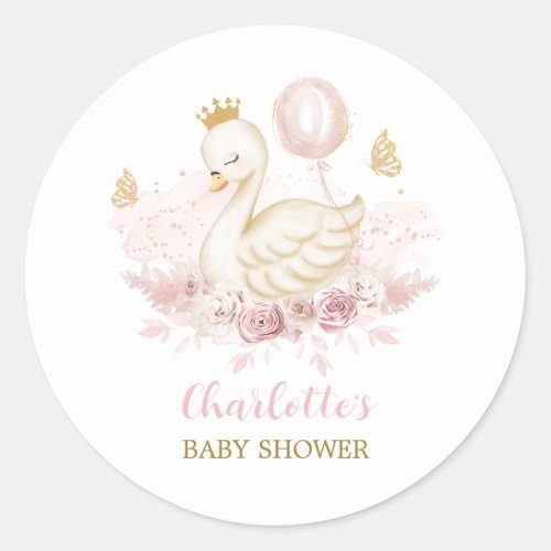 Blush Gold Swan Princess with Balloon  Butterfly Classic Round Sticker