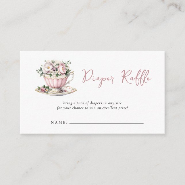Blush Gold Tea Party Baby Shower Diaper Raffle Enclosure Card (Front)