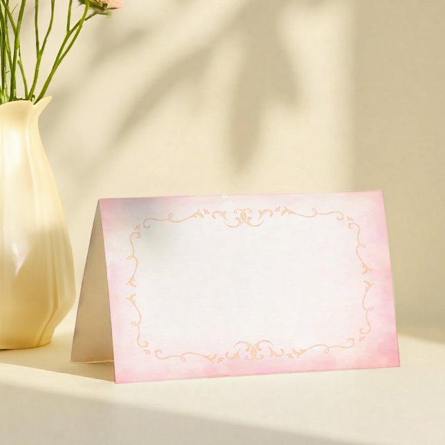 Blush Gold Tea Party Tent Card for Bridal Shower (Blank Place Cards)